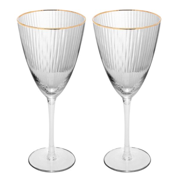 Jogo de 2 Taça De Vidro Para Vinho Com Borda Dourada Lines 400 Ml - Imagem 2