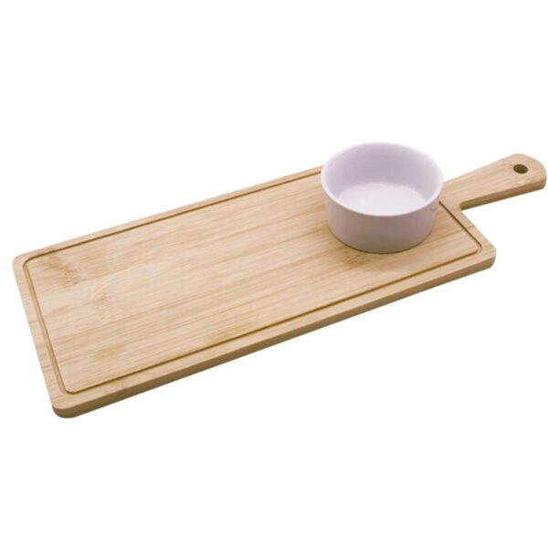 Conjunto de Servir em Bambu e Porcelana com 2 Peças – Ideal para Petiscos e Aperitivos