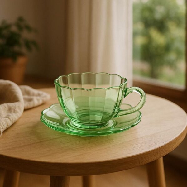 Xícaras de Chá Peach 240ml em Vidro Verde – Kit com 6 Unidades - Imagem 2