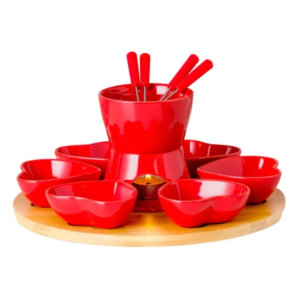 Torne seus momentos à mesa mais aconchegantes, saborosos e divertidos com o Aparelho de Fondue 14 peças em cerâmica! Com um design moderno e vibrante na cor vermelha, esse conjunto é perfeito para servir fondues de chocolate, queijo e muito mais com estilo e praticidade