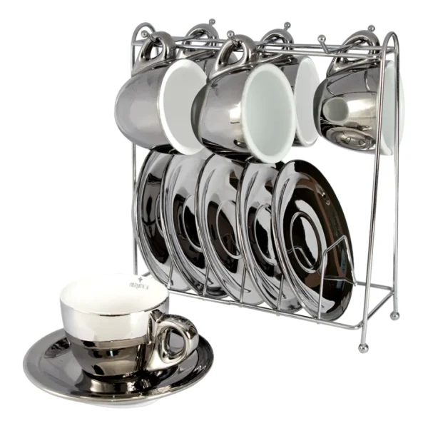 Jogo De 12 Peças Para Café Chrominno em New Bone China Com Rack 80ml - Imagem 2