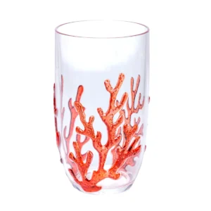Jogo de 6 copo Alto em Acrílico Coral Vermelho - 650Ml