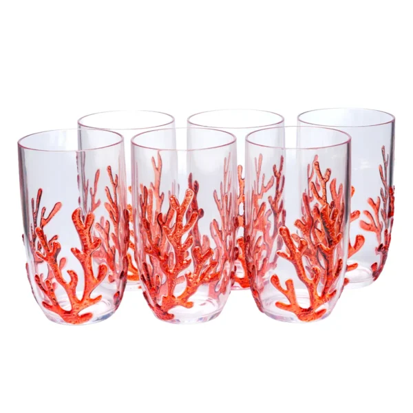 Jogo de 6 Copo Alto em Acrílico Coral Vermelho - 650Ml - Imagem 3