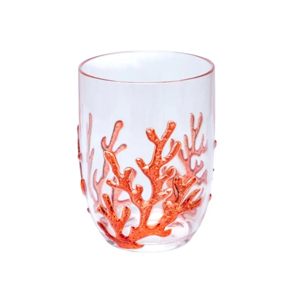 Jogo de 6 Copo Baixo Acrílico Coral Vermelho - 465 Ml