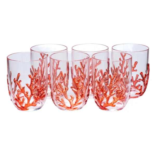 Jogo de 6 Copo Baixo Acrílico Coral Vermelho - 465 Ml - Imagem 3