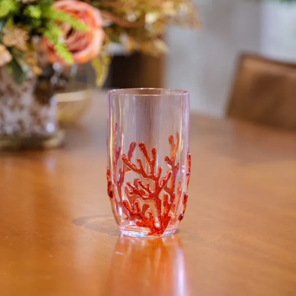Jogo de 6 Copo Alto em Acrílico Coral Vermelho - 650Ml - Imagem 2