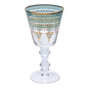 Jogo de Taça 6 peças Agua Verde/ Dourado Detalhe Biza
