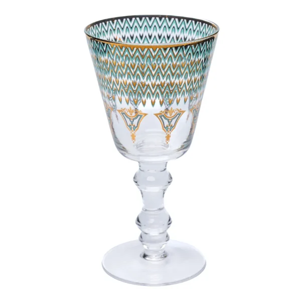 Jogo de Taça 6 peças Agua Verde/ Dourado Detalhe Biza