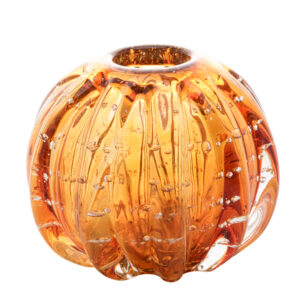 Vaso Esfera de Vidro Italy Ambar e Dourado
