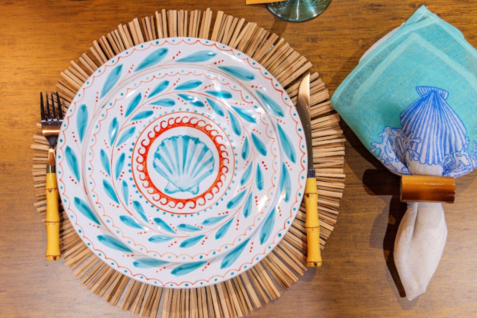 Jogo 12 Pratos Concha Marinha Turquesa Luiz Salvador