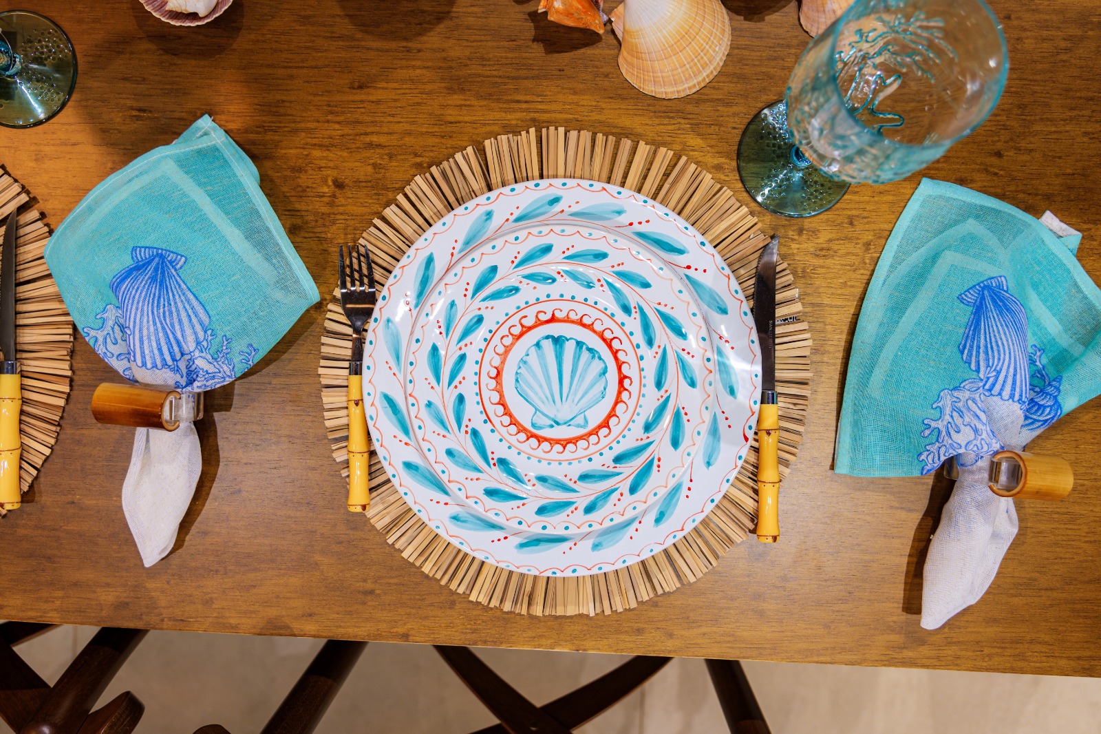 Jogo 12 Pratos Concha Marinha Turquesa Luiz Salvador - Imagem 3